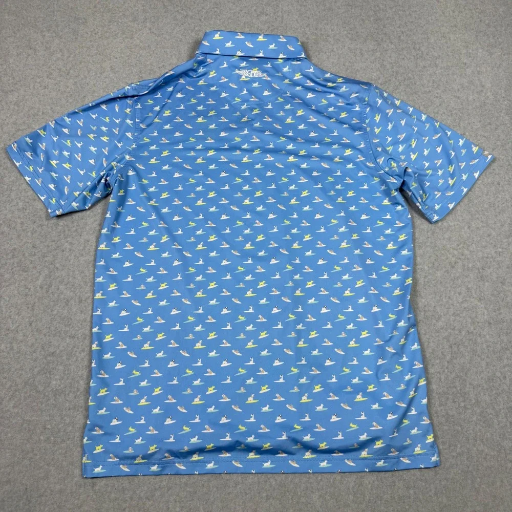 Straight Down TPC Sawgrass Golf Polo Large Blue Surfing Dog Print Performance